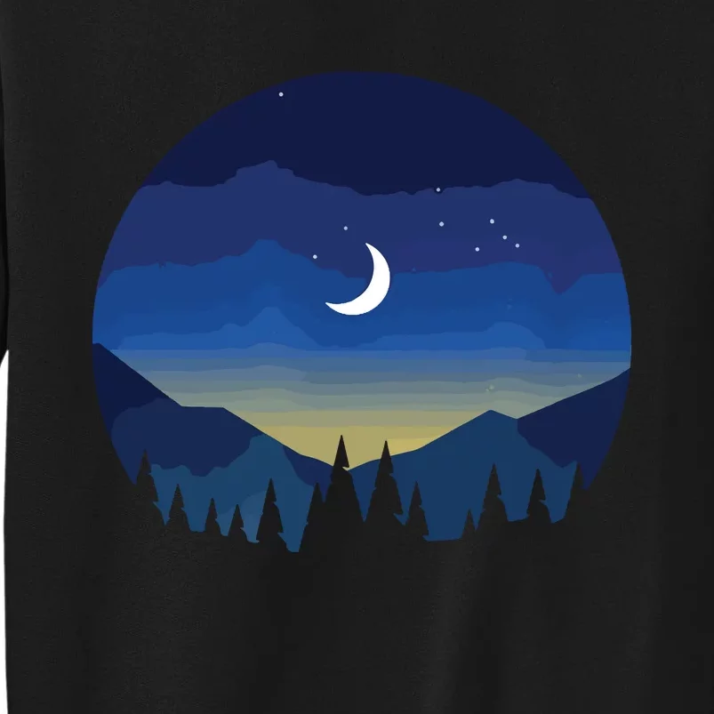 Moonlight Sunset Mountain And Forest Scene Silhouette Tall Sweatshirt