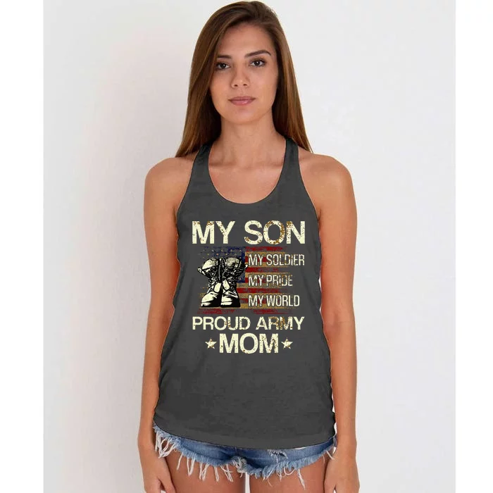 My Son My Soldier My Pride My Hero Proud Mom Women's Knotted Racerback Tank