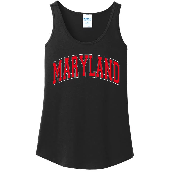 Maryland State Md Red Text Ladies Essential Tank