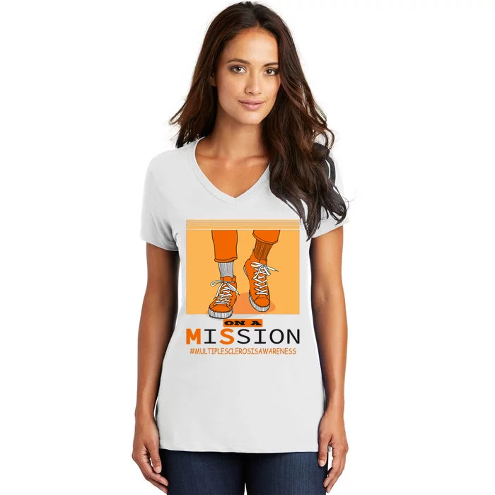 Multiple Sclerosis Ms Awareness Walk On Mission Women's V-Neck T-Shirt