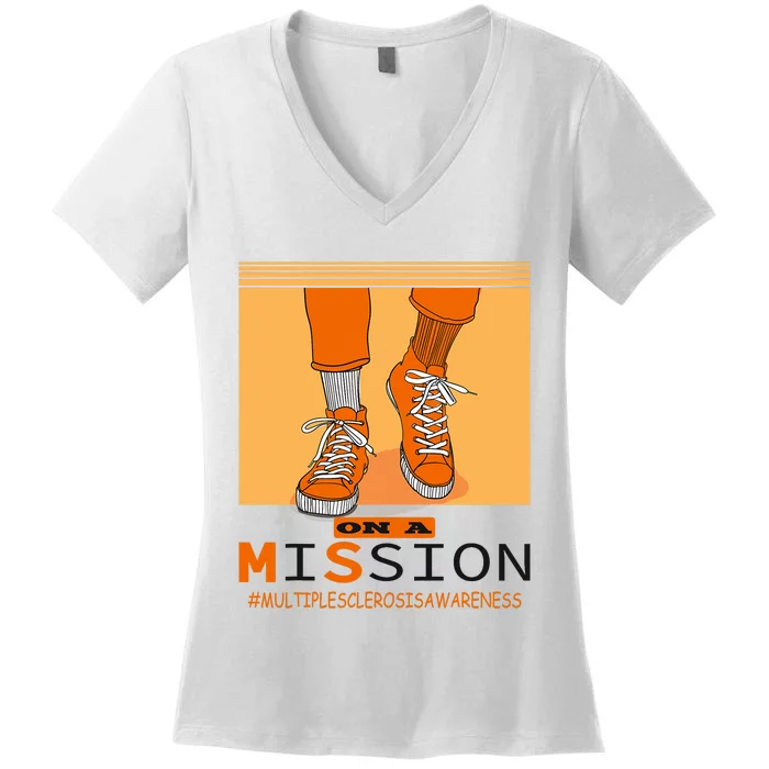 Multiple Sclerosis Ms Awareness Walk On Mission Women's V-Neck T-Shirt