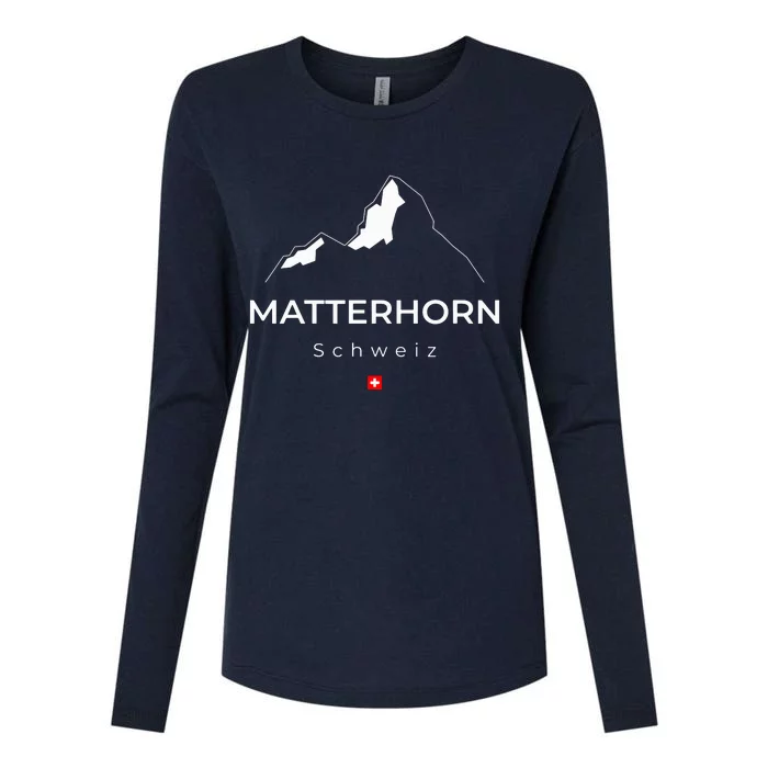 Matterhorn Switzerland Mountains Rock Climbing Hiking Womens Cotton Relaxed Long Sleeve T-Shirt