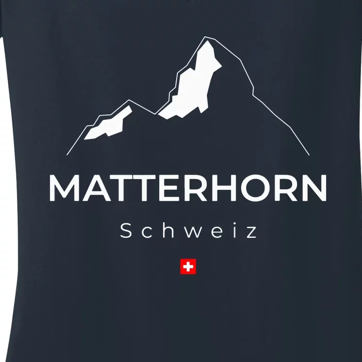 Matterhorn Switzerland Mountains Rock Climbing Hiking Women's V-Neck T-Shirt