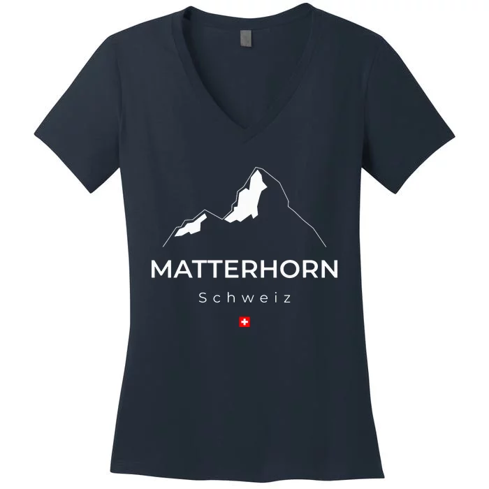 Matterhorn Switzerland Mountains Rock Climbing Hiking Women's V-Neck T-Shirt