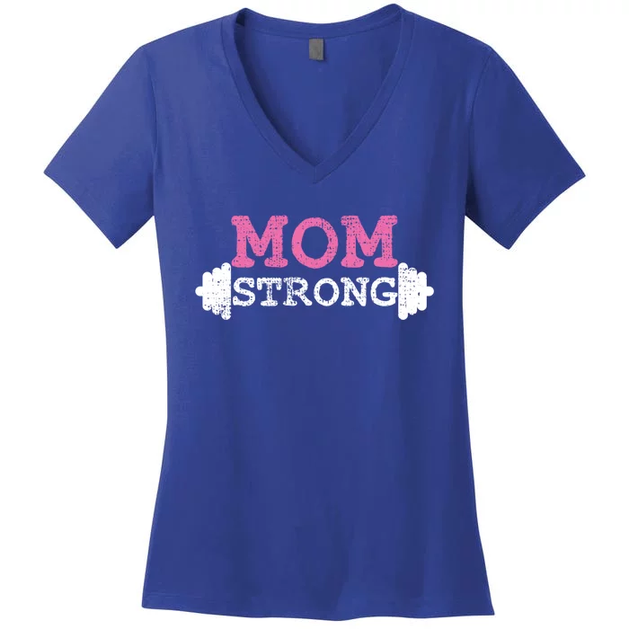 Mom Strong Mother Mama Fitness Bodybuilding Weightlifting Gift Women's V-Neck T-Shirt