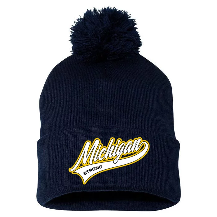 Michigan Strong Pom Pom 12in Knit Beanie