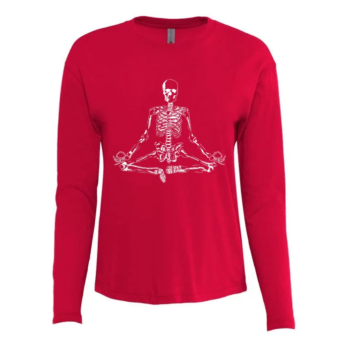 Meditating Skeleton Womens Cotton Relaxed Long Sleeve T-Shirt