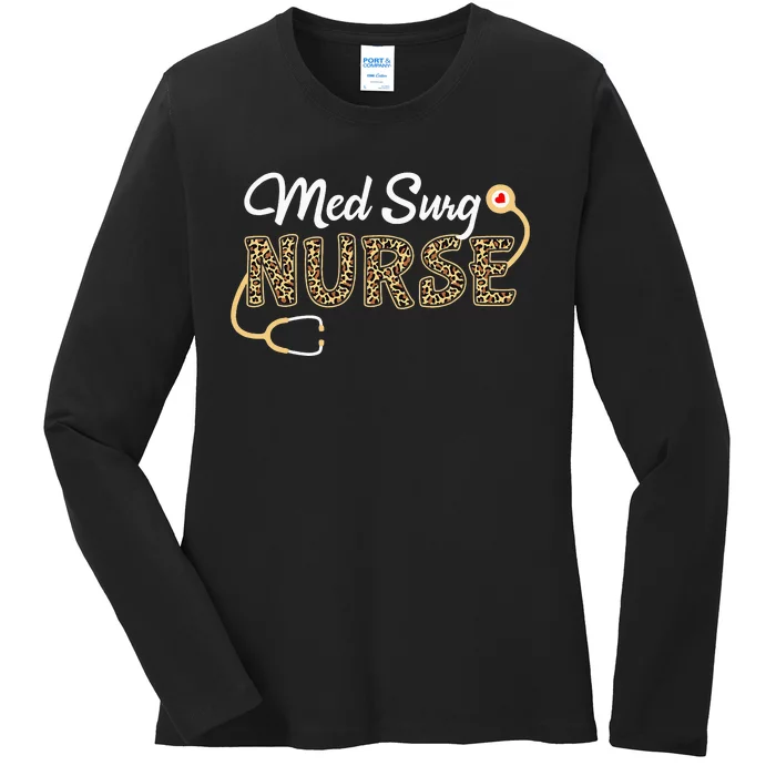 Med Surg Nurse Leopard Print Stethoscope Heart Nursing Ladies Long Sleeve Shirt