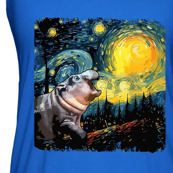 Moodeng Starry Night Van Gogh Funny Moodeng Meme Ladies Essential Flowy Tank