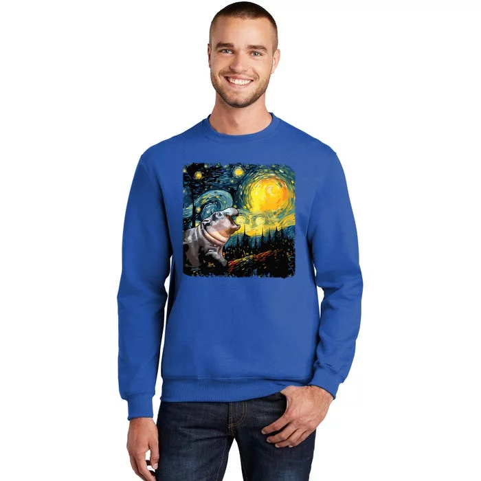 Moodeng Starry Night Van Gogh Funny Moodeng Meme Tall Sweatshirt