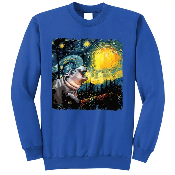 Moodeng Starry Night Van Gogh Funny Moodeng Meme Tall Sweatshirt