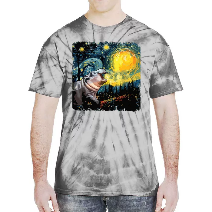 Moodeng Starry Night Van Gogh Funny Moodeng Meme Tie-Dye T-Shirt