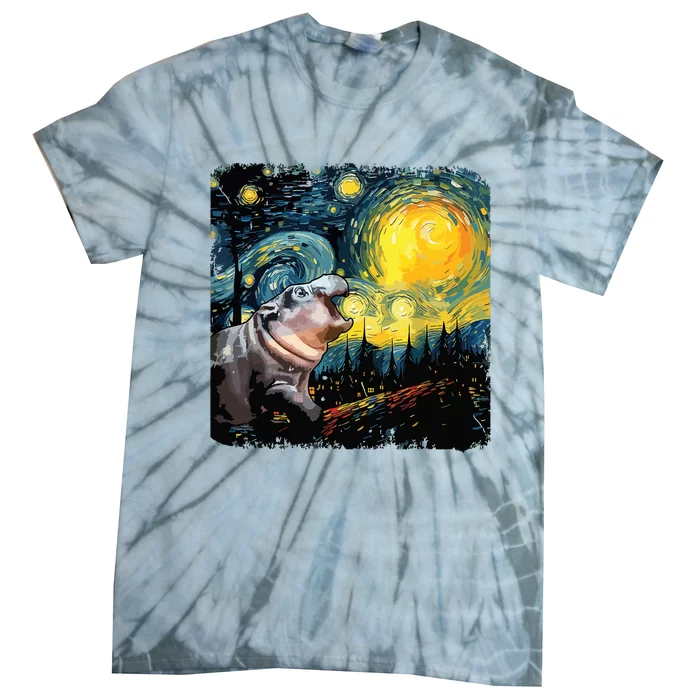 Moodeng Starry Night Van Gogh Funny Moodeng Meme Tie-Dye T-Shirt