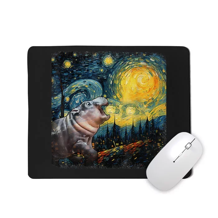 Moodeng Starry Night Van Gogh Funny Moodeng Meme Gift Mousepad