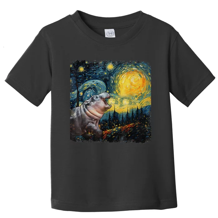 Moodeng Starry Night Van Gogh Funny Moodeng Meme Gift Toddler T-Shirt