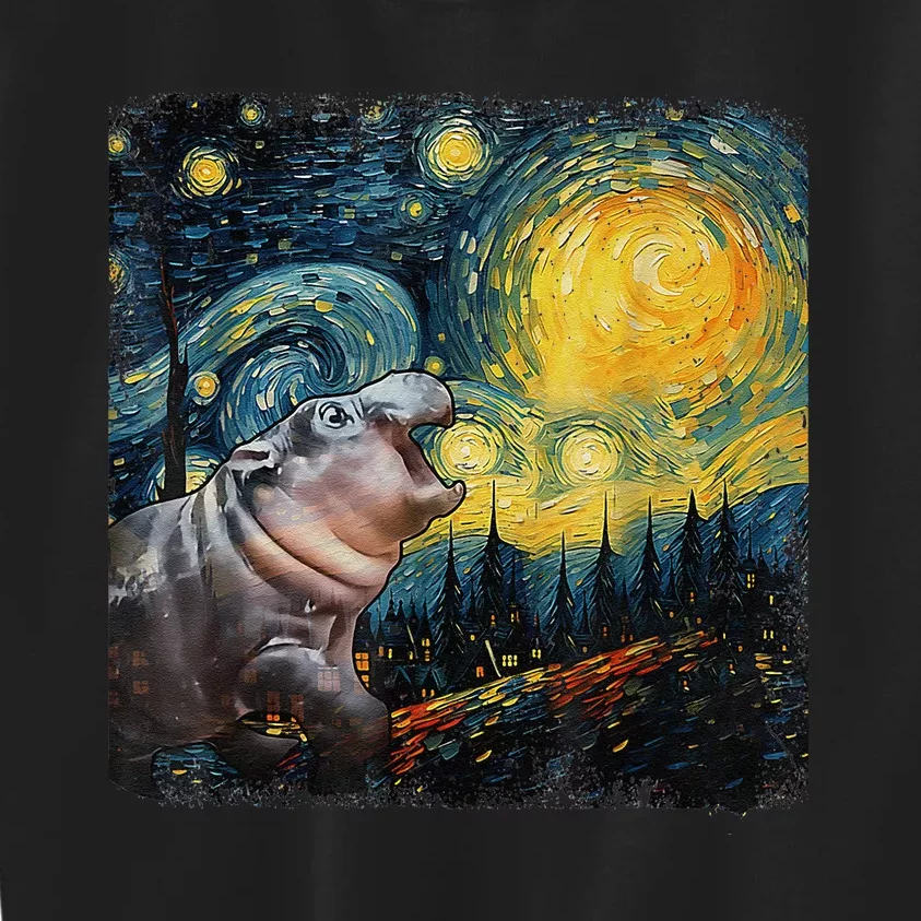 Moodeng Starry Night Van Gogh Funny Moodeng Meme Gift Kids Sweatshirt