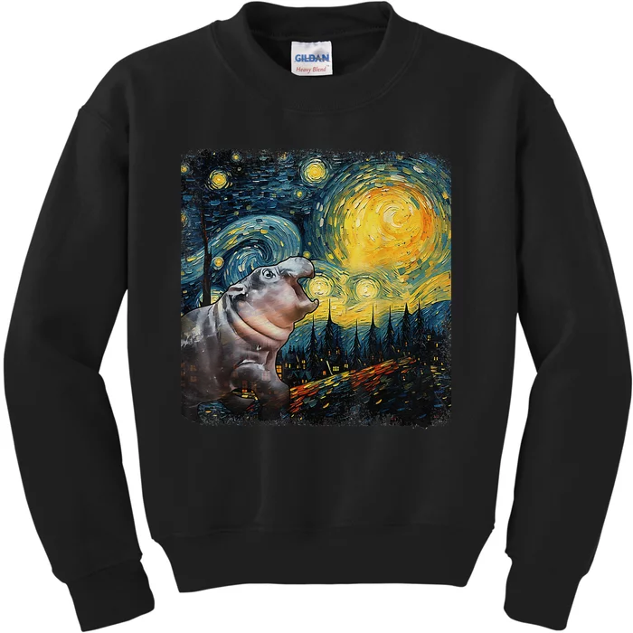 Moodeng Starry Night Van Gogh Funny Moodeng Meme Gift Kids Sweatshirt