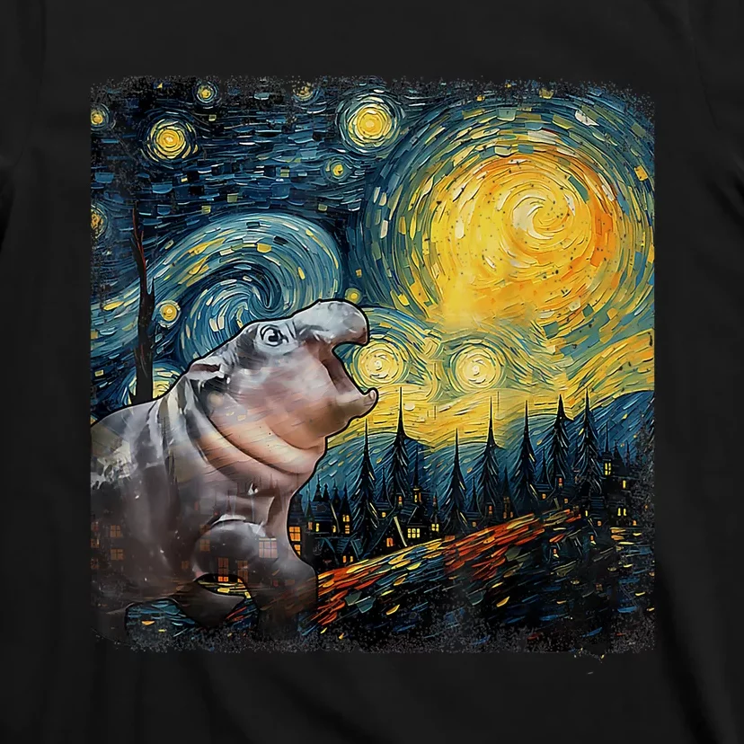 Moodeng Starry Night Van Gogh Funny Moodeng Meme T-Shirt