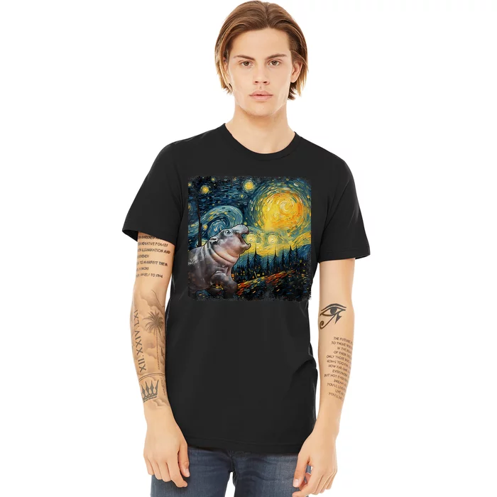 Moodeng Starry Night Van Gogh Funny Moodeng Meme Premium T-Shirt