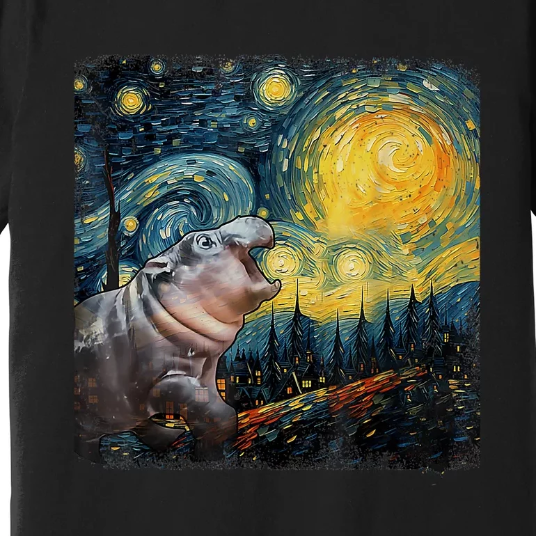 Moodeng Starry Night Van Gogh Funny Moodeng Meme Premium T-Shirt