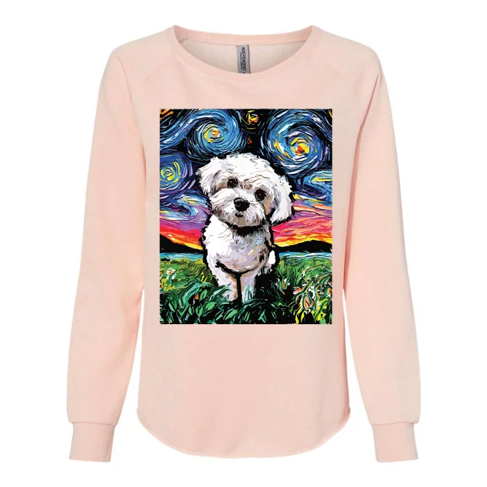 Maltipoo Starry Night White Maltese Poodle Dog Art By Aja Womens California Wash Sweatshirt