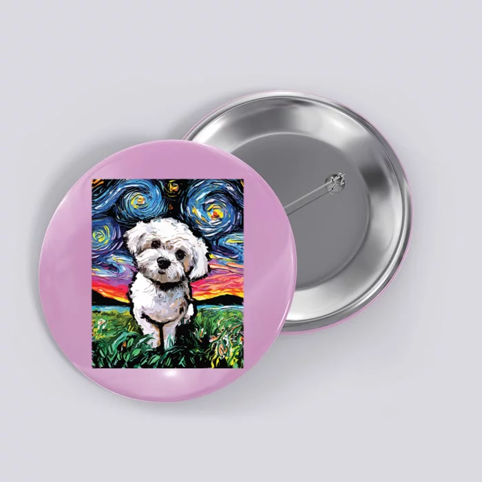 Maltipoo Starry Night White Maltese Poodle Dog Art By Aja Button