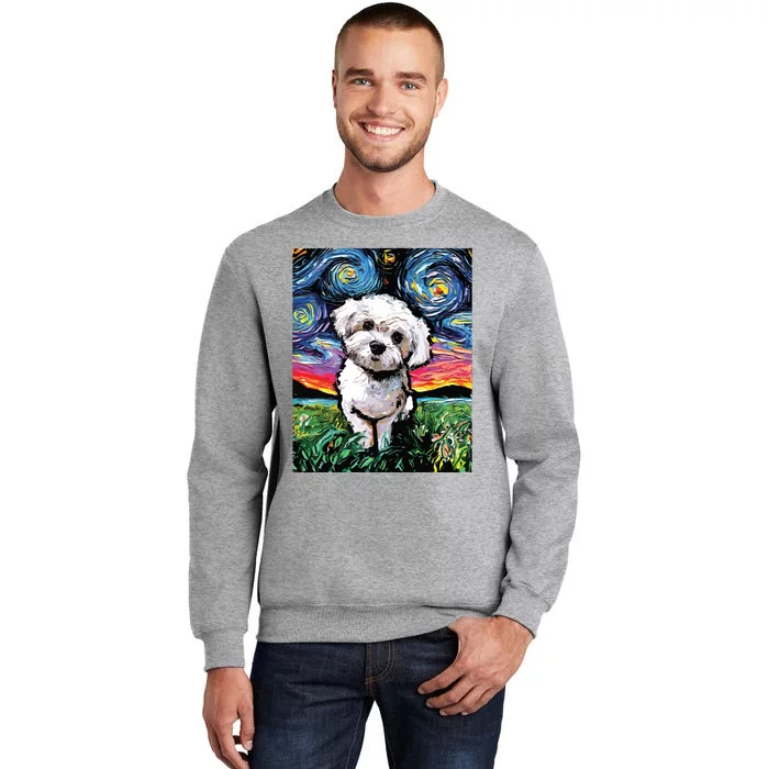 Maltipoo Starry Night White Maltese Poodle Dog Art By Aja Sweatshirt