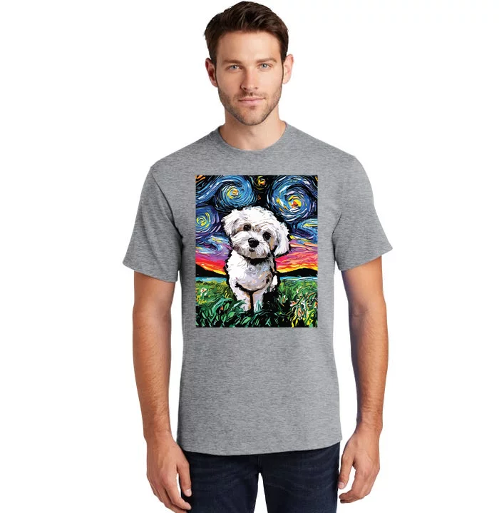 Maltipoo Starry Night White Maltese Poodle Dog Art By Aja Tall T-Shirt