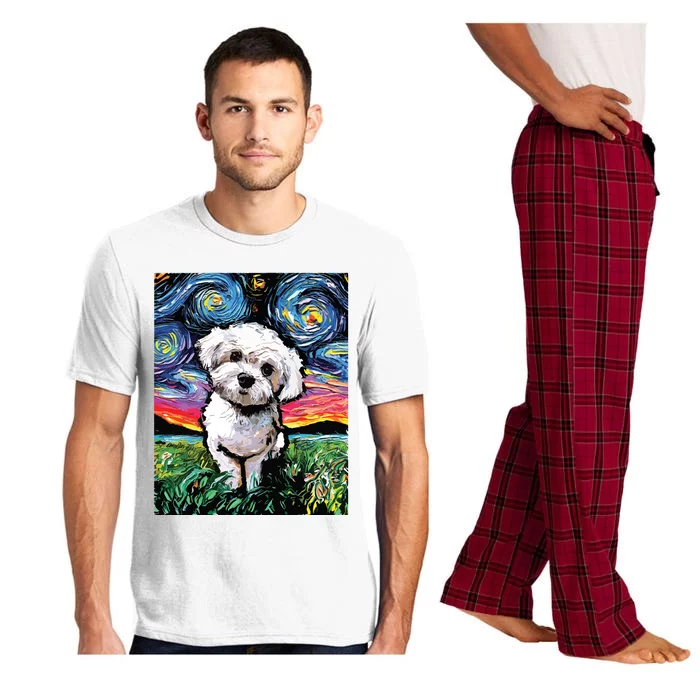 Maltipoo Starry Night White Maltese Poodle Dog Art By Aja Pajama Set