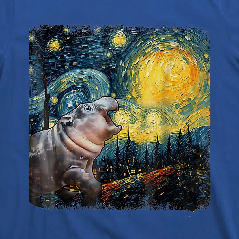 Moodeng Starry Night Van Gogh Funny Moodeng Meme T-Shirt