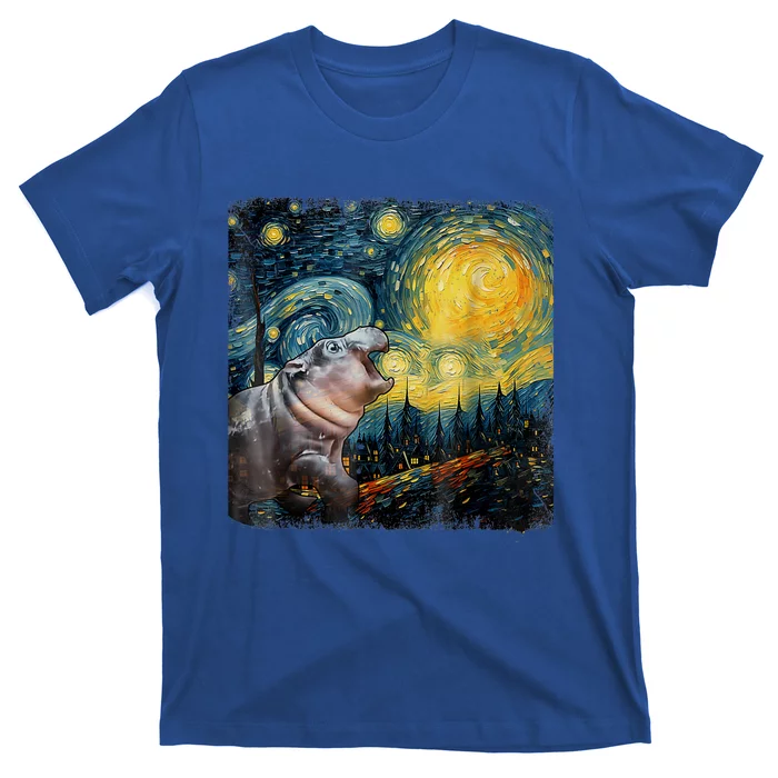 Moodeng Starry Night Van Gogh Funny Moodeng Meme T-Shirt