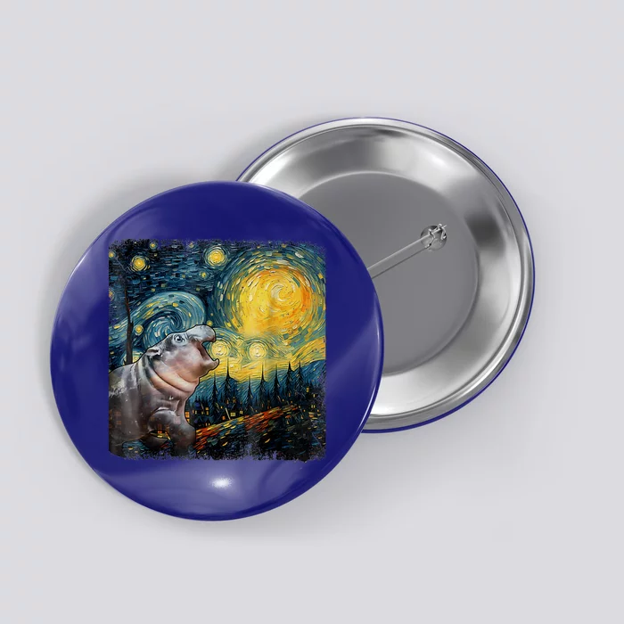 Moodeng Starry Night Van Gogh Funny Moodeng Meme Button