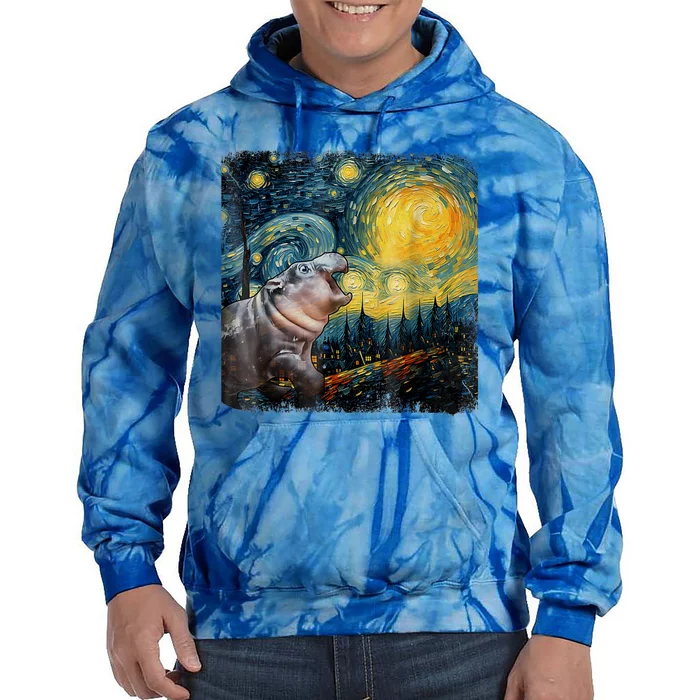 Moodeng Starry Night Van Gogh Funny Moodeng Meme Tie Dye Hoodie