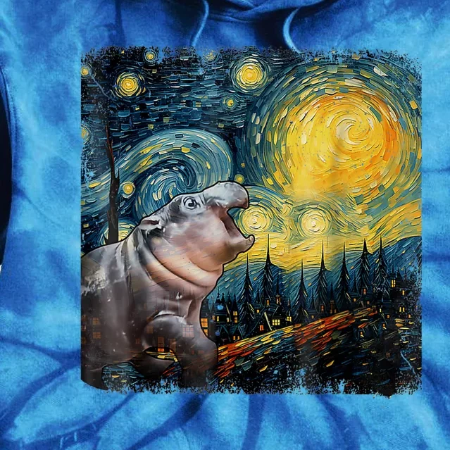 Moodeng Starry Night Van Gogh Funny Moodeng Meme Tie Dye Hoodie