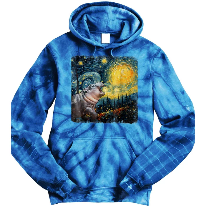 Moodeng Starry Night Van Gogh Funny Moodeng Meme Tie Dye Hoodie