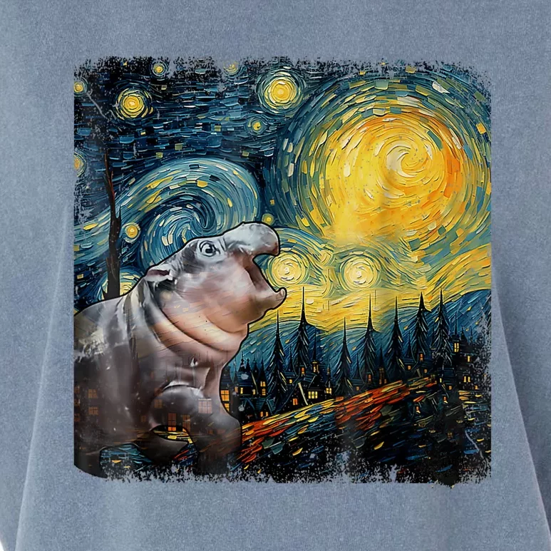 Moodeng Starry Night Van Gogh Funny Moodeng Meme Garment-Dyed Women's Muscle Tee