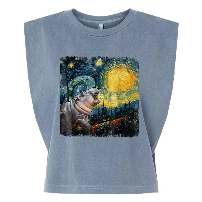 Moodeng Starry Night Van Gogh Funny Moodeng Meme Garment-Dyed Women's Muscle Tee