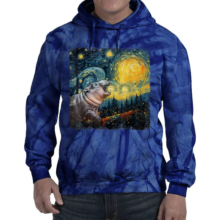 Moodeng Starry Night Van Gogh Funny Moodeng Meme Tie Dye Hoodie