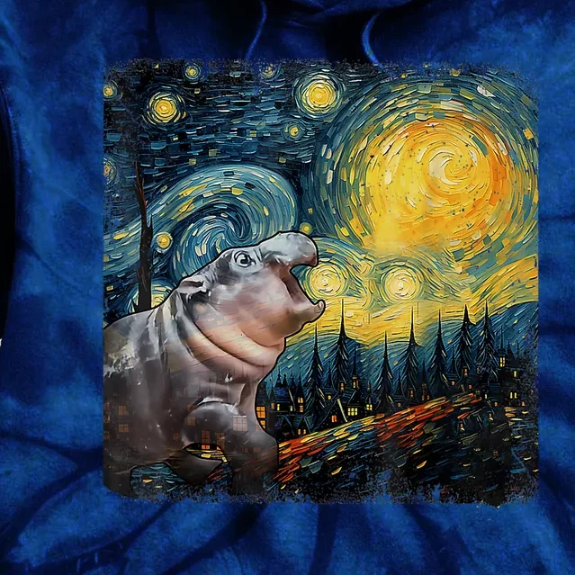 Moodeng Starry Night Van Gogh Funny Moodeng Meme Tie Dye Hoodie