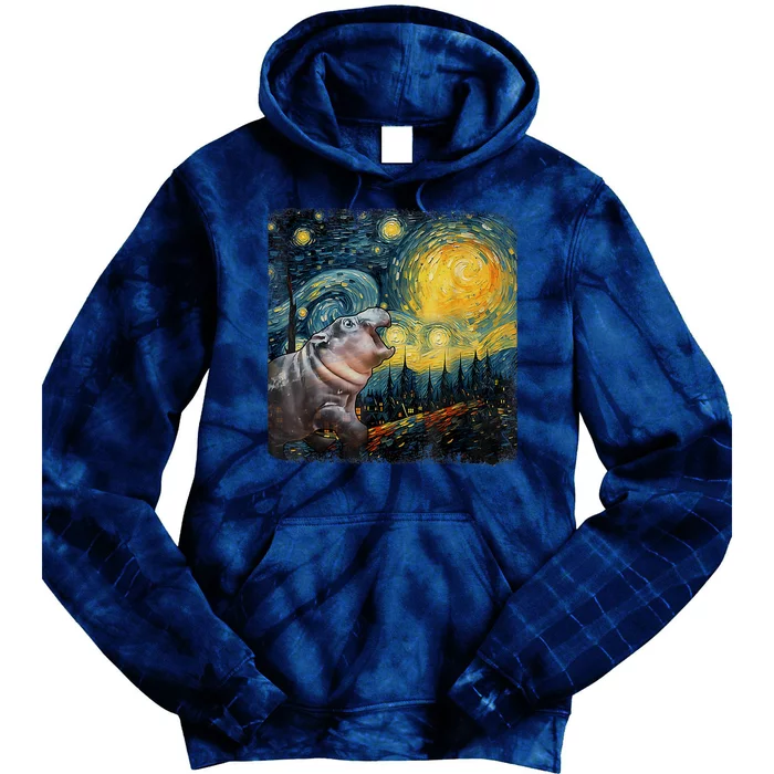 Moodeng Starry Night Van Gogh Funny Moodeng Meme Tie Dye Hoodie