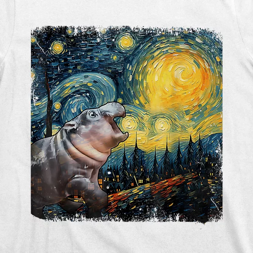 Moodeng Starry Night Van Gogh Funny Moodeng Meme T-Shirt