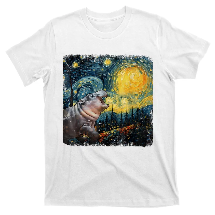 Moodeng Starry Night Van Gogh Funny Moodeng Meme T-Shirt