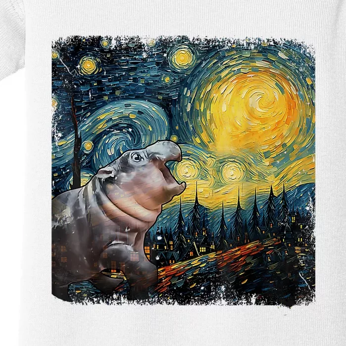 Moodeng Starry Night Van Gogh Funny Moodeng Meme Baby Bodysuit