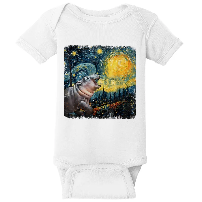 Moodeng Starry Night Van Gogh Funny Moodeng Meme Baby Bodysuit