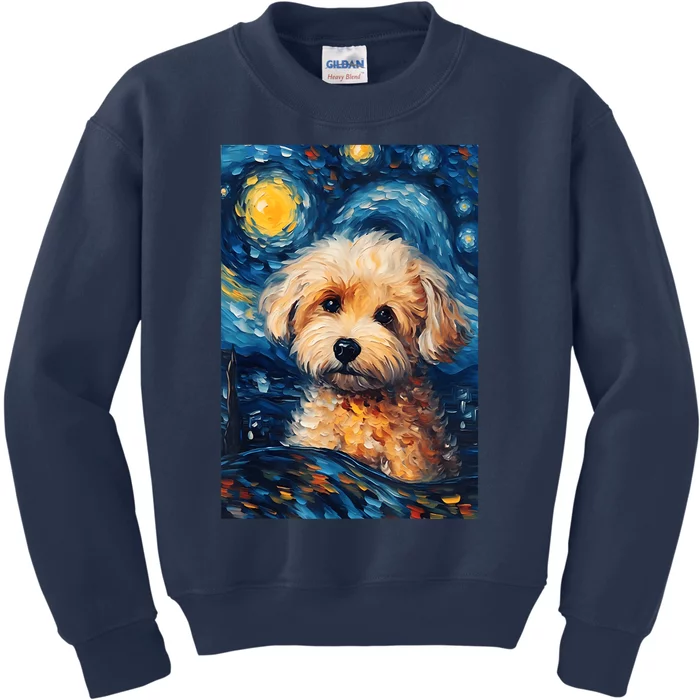 Maltipoo Starry Night Van Gogh Maltese Poodle Dog Art Kids Sweatshirt