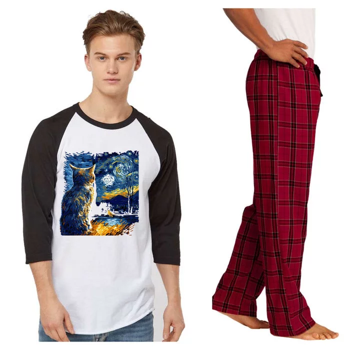 Majestic Starry Night Cat Raglan Sleeve Pajama Set