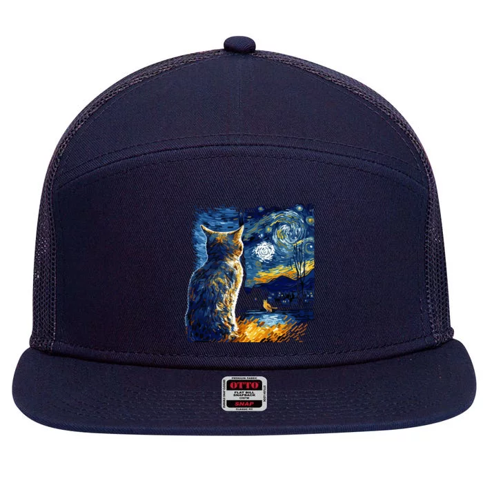 Majestic Starry Night Cat 7 Panel Mesh Trucker Snapback Hat