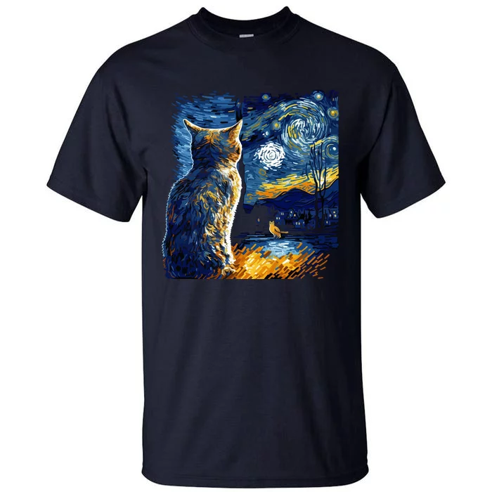 Majestic Starry Night Cat Tall T-Shirt