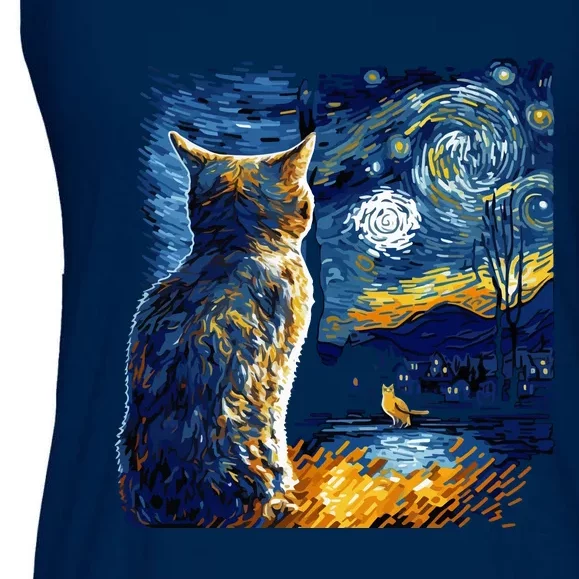 Majestic Starry Night Cat Ladies Essential Flowy Tank