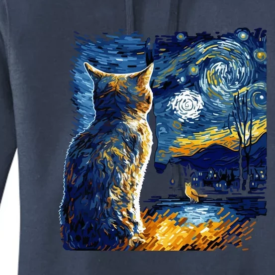 Majestic Starry Night Cat Women's Pullover Hoodie